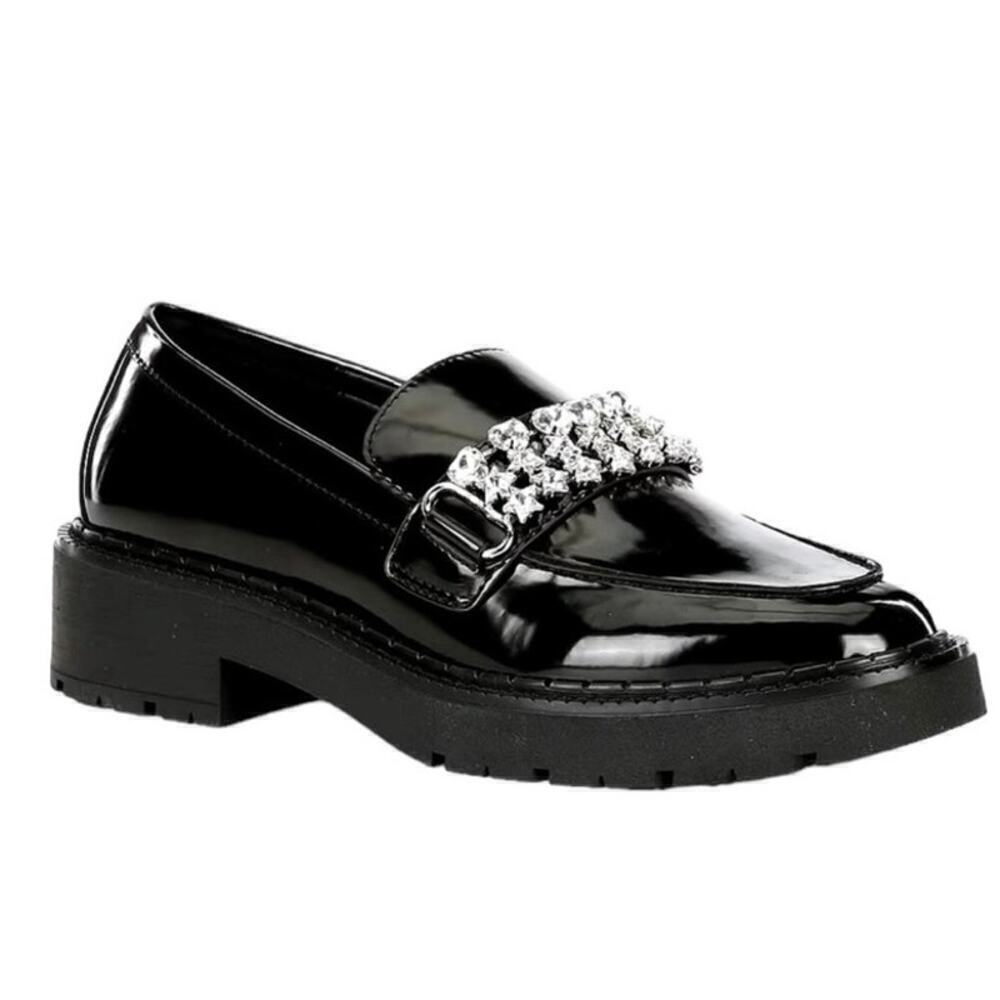 Alter-Ego Rhinestone Strap Shiny Loafers